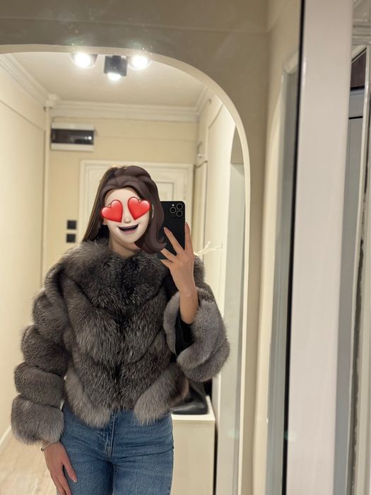 Дамско яке/ елек с косъм от сребърна лисица и от естествена кожа