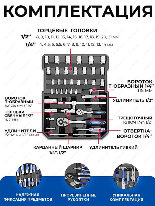 GOOD KING Набор инструментов с ключами и трещоткой 187предмет с кейсом