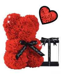 Ursulet de Trandafir + Cutie Cadou – Rosu – 25 cm