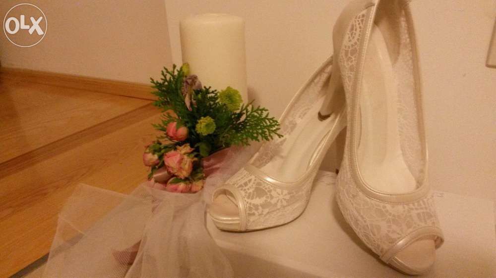 Pantofi Epica  albi dantela pentru mireasa sau de ocazie