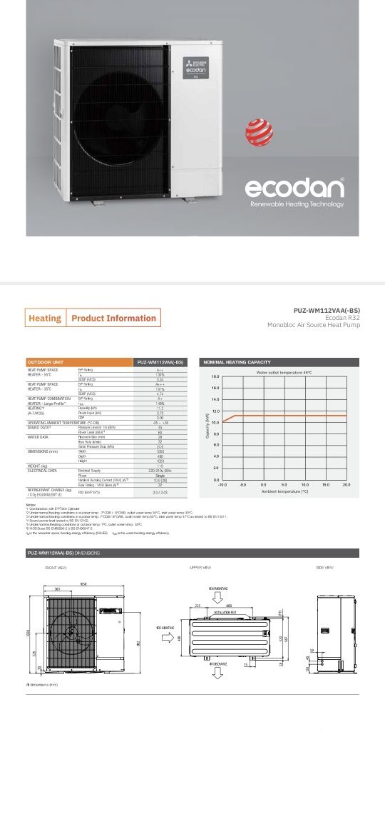 Термопомпа въздух-вода  MITSUBISHI PUZ-WM112VAA 11.2kW