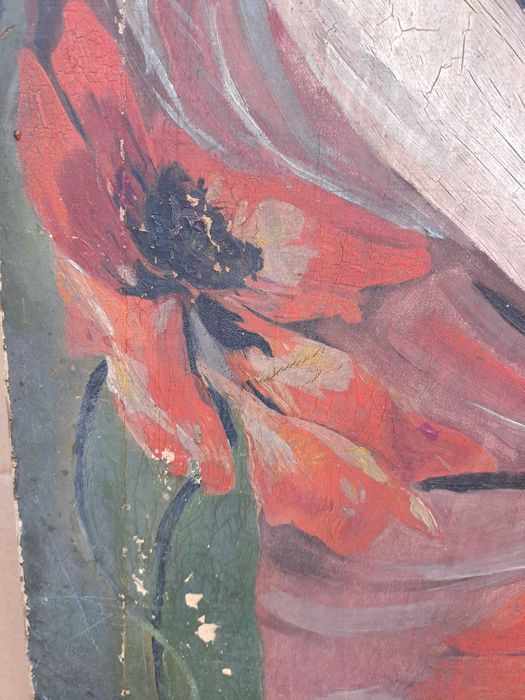 tablou vechi pictura pe panza 103/42 cm semnat