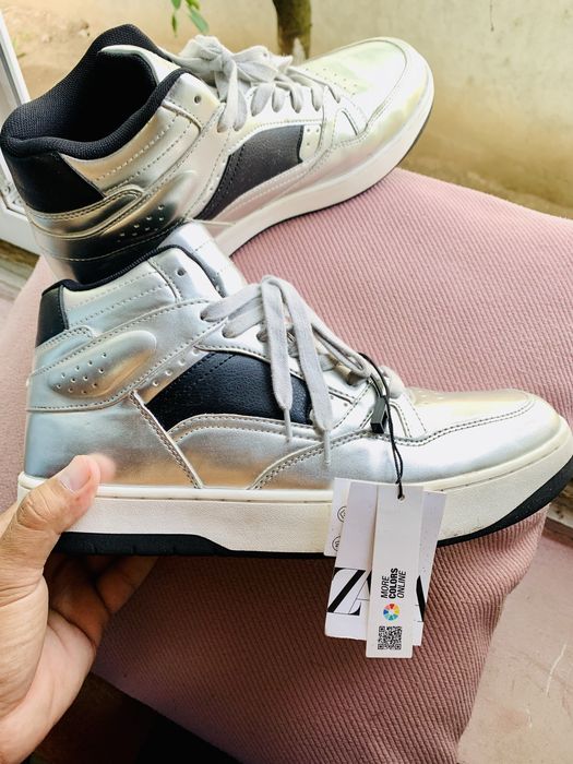 pantofi zara high top silver