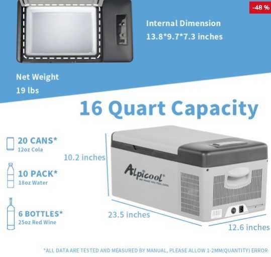 Хладилна чанта Alpicool – 15L компресорен 12/24V 220V
