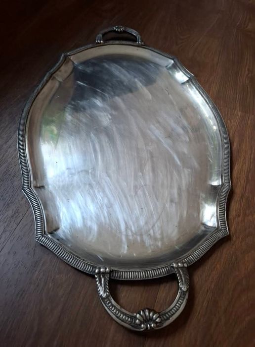 Старинен голям, посребрен поднос