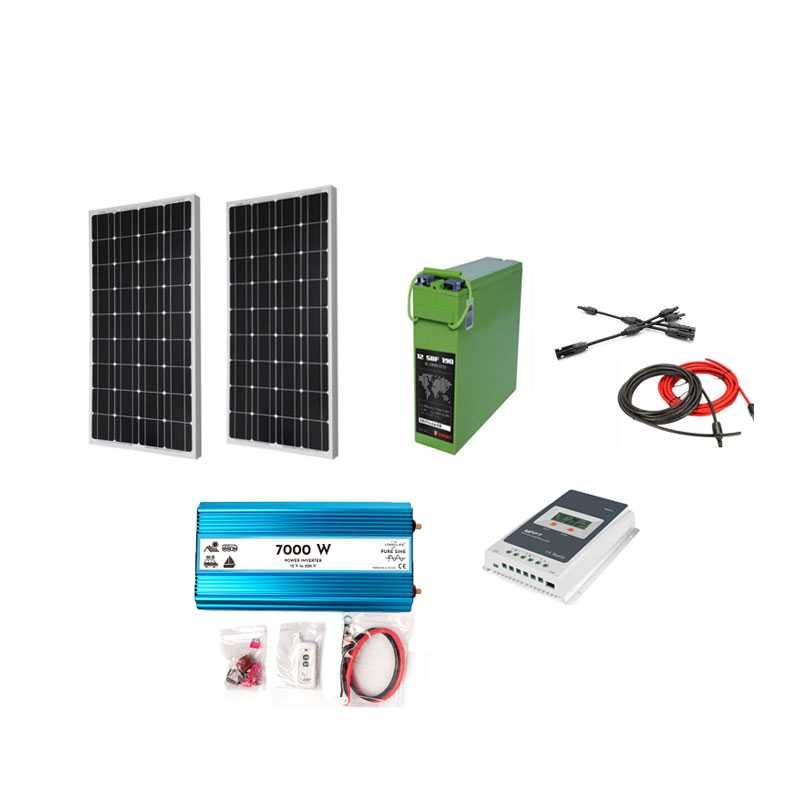 Kit solar fotovoltaic rulota/cabana 360 W pe 12 V cu invertor 7000 W