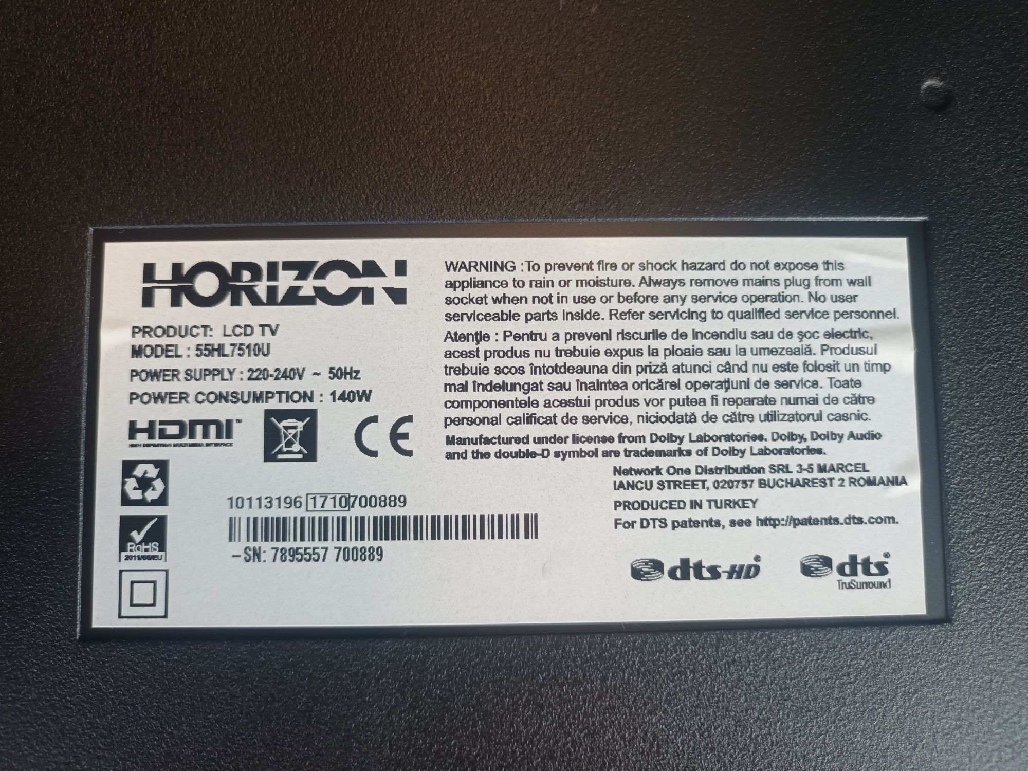 TV Horizon 55hl7510u ecran spart