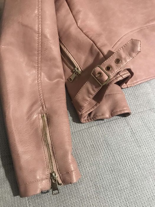 Geaca piele eco cu blana, culoare roz pudră