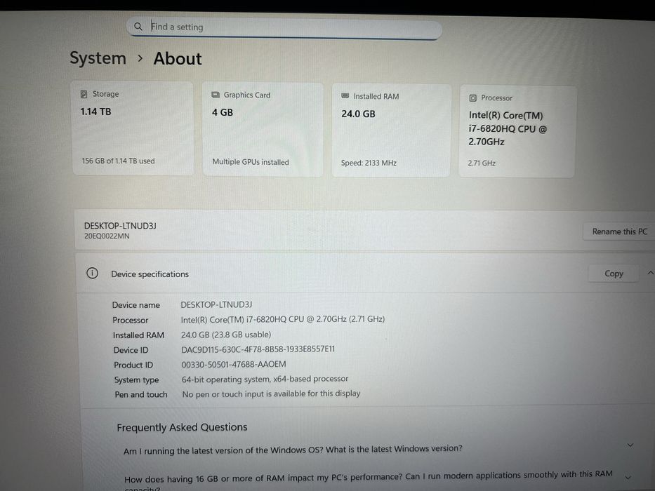 Workstation - Gaming Lenovo P50 i7 6820hq 2.70Ghz, NVidia M2000m
