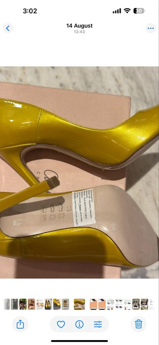 Невероятни лачени обувки на висок ток златисто жълто Mussette