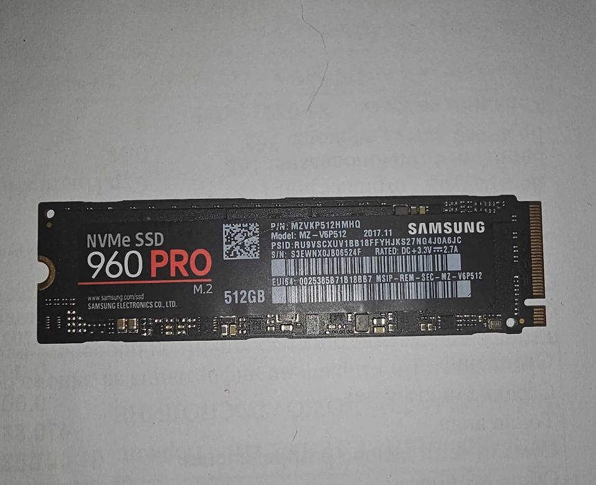 Samsung SSD 960 PRO M.2 NVMe 512 Gb