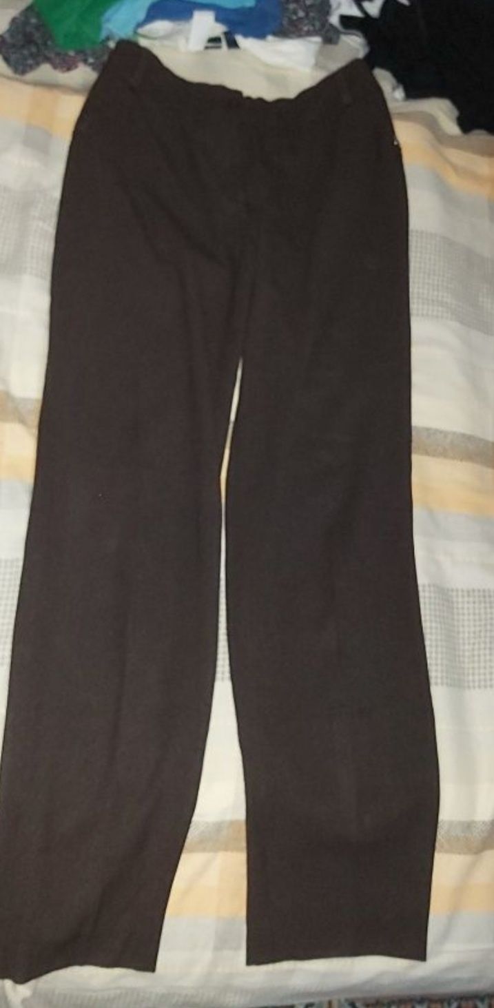 Panatoli din satin negru și pantaloni office stofa elastica maro L /40