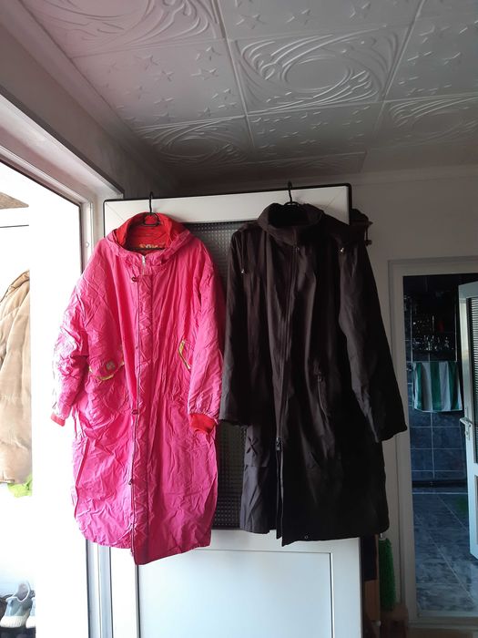 Geci de iarna pt dama, lungi,maro si roz, XXXL, cu glugi detasabile