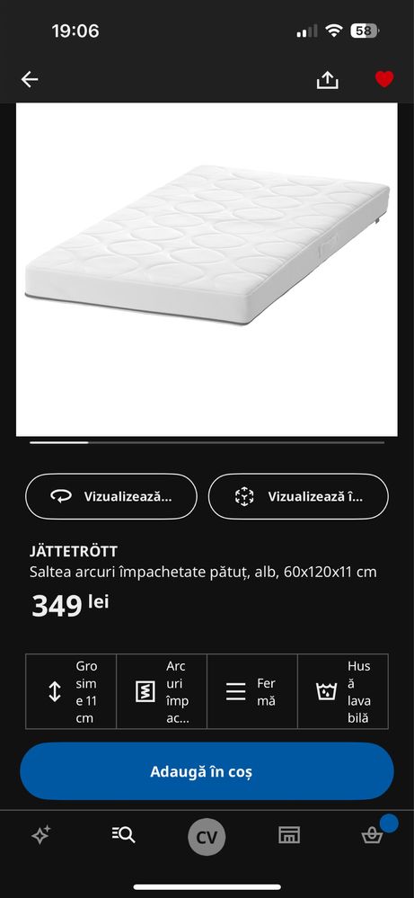 Patuț IKEA + saltea IKEA