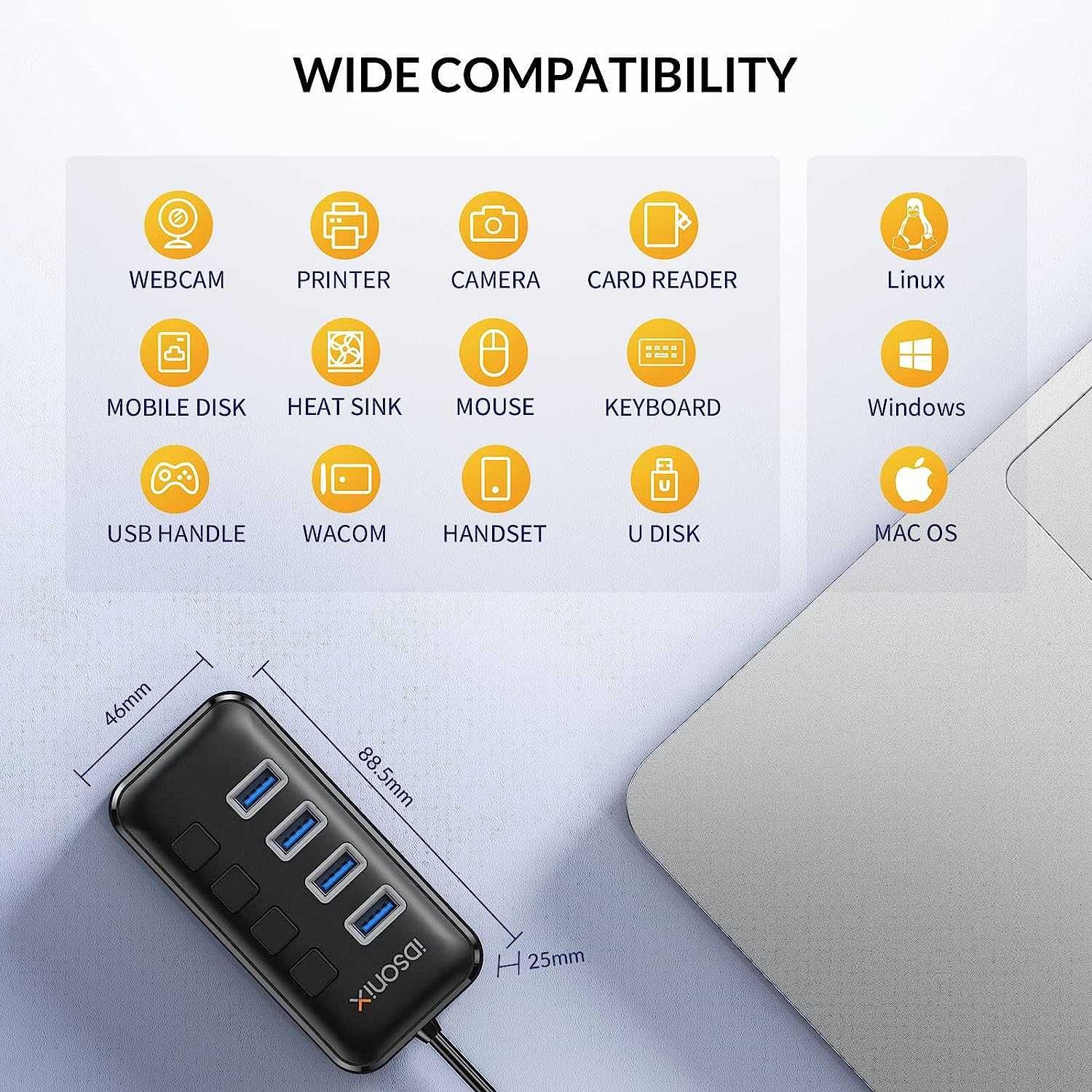 IDSONIX USB 3.0 хъб, 4-портов с 1 Type-C 5V/2A Type-C 5V/2A