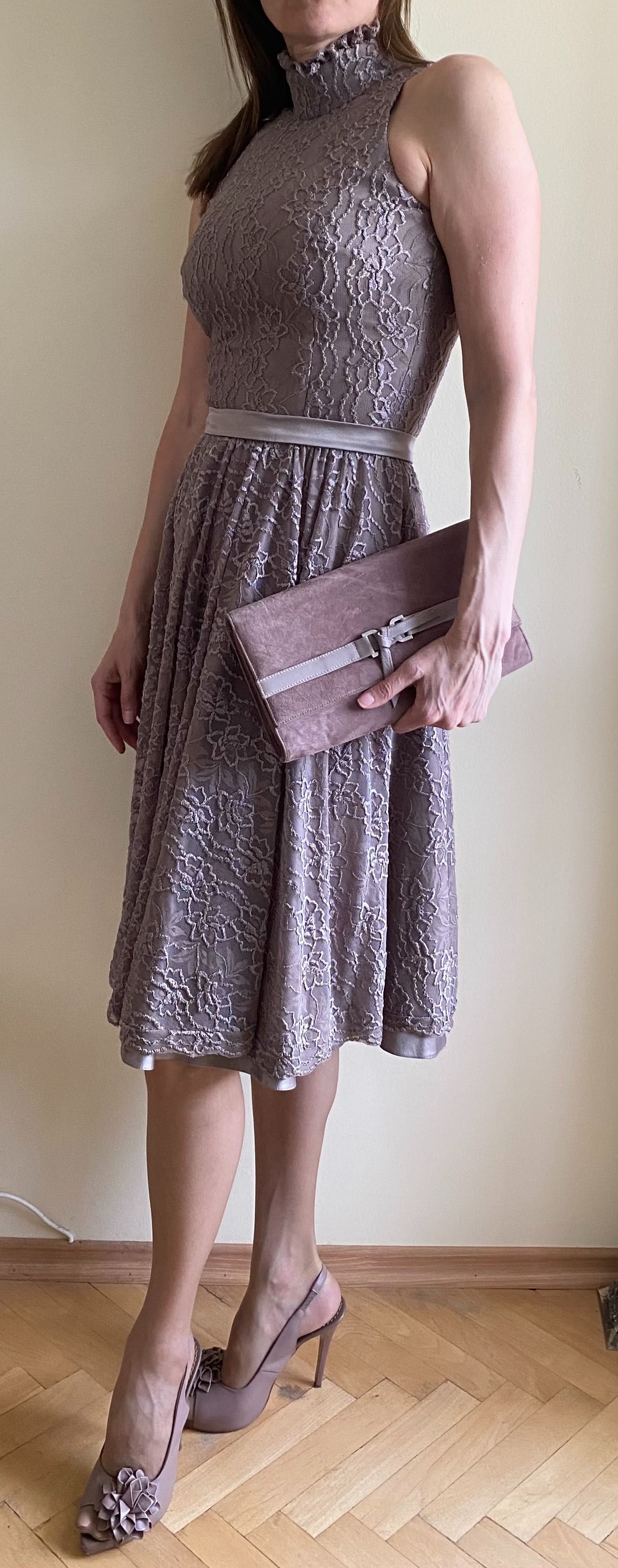 Комплект: Дамска коктейлна рокля с чанта и сандали