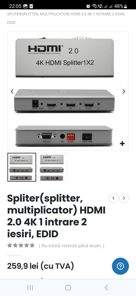 Splitter Multiplicator 2.0 4K HDMI 1x2 NOU