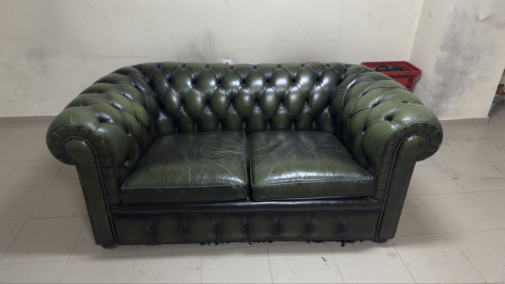 диван честърфийлд естествена кожа