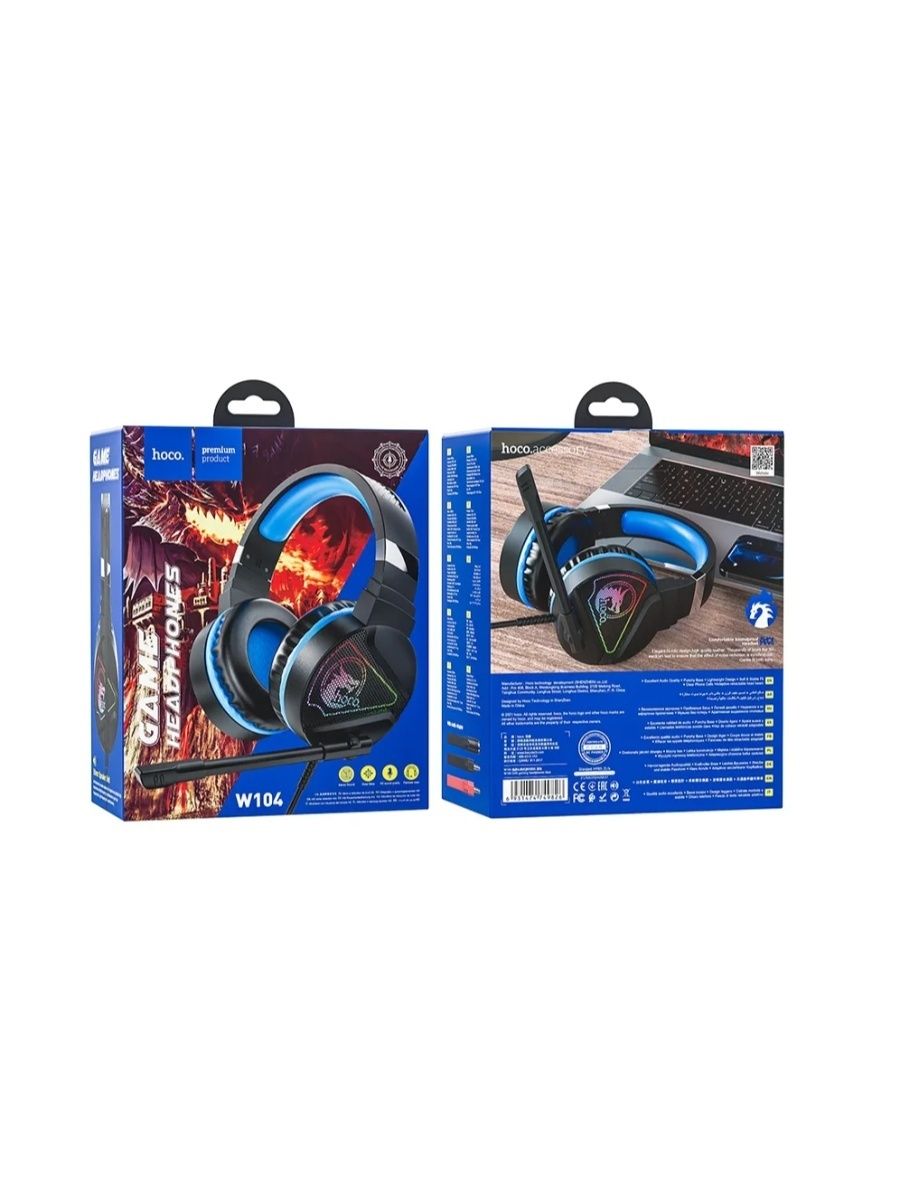 Игровые наушники с микрофоном и подсветкой Hoco W104