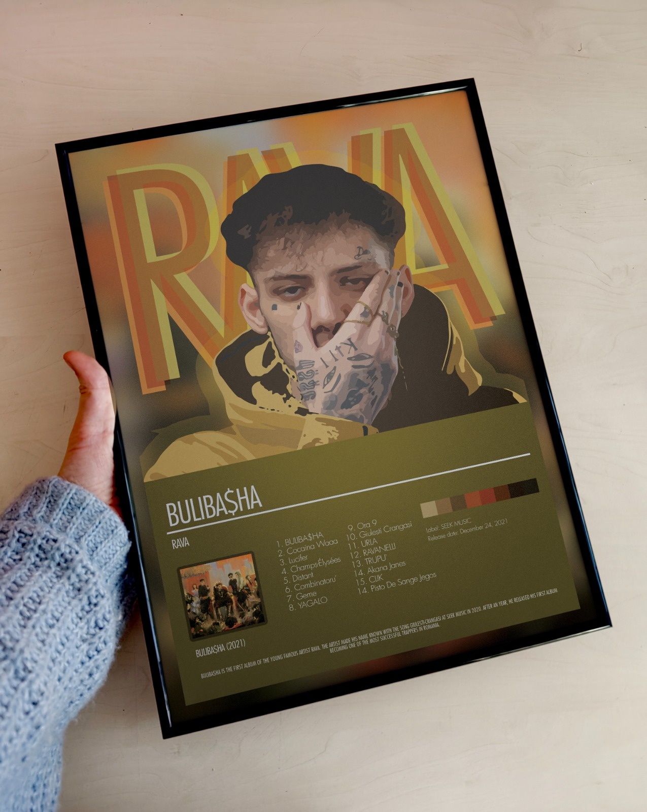 Poster RAVA, cadou pentru fani trap. 4226. Album Buliba$ha. Frameless.