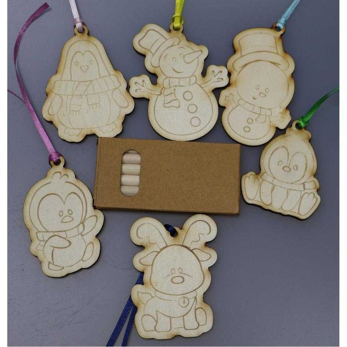 Творчески комплекти с дървени фигурки за оцветяване с подарък