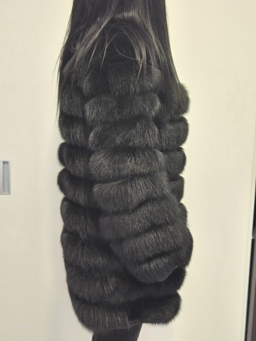 Кожено палто естествен косъм лисица