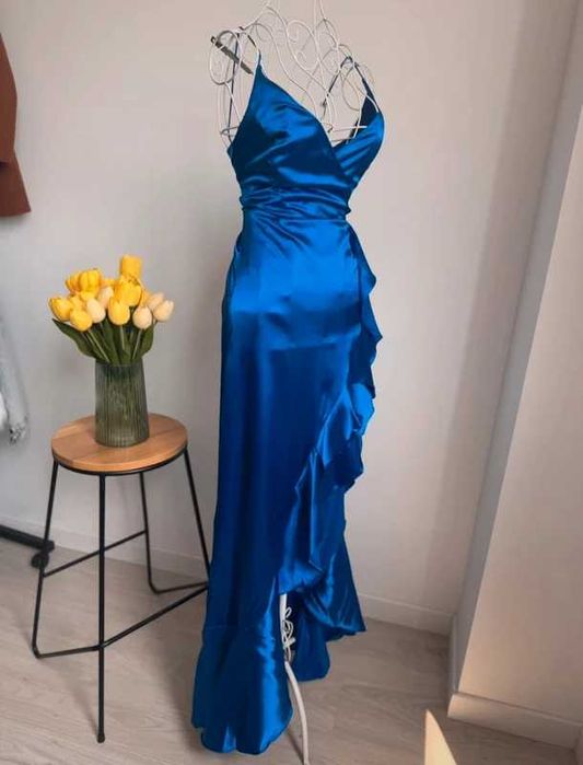 Rochie eleganta satin albastru regal marimea S