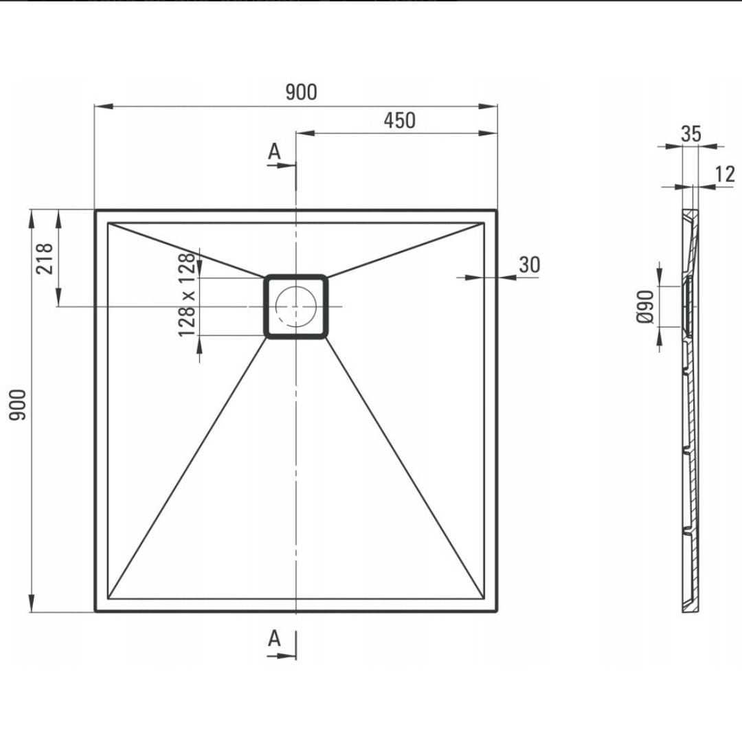 Cădiță de duș patrata compozit Deante Correo 90×90 cm antracit (nou)