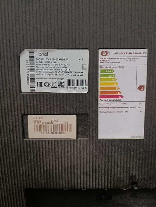 Запчасти на телевизор артель 65 дюйма