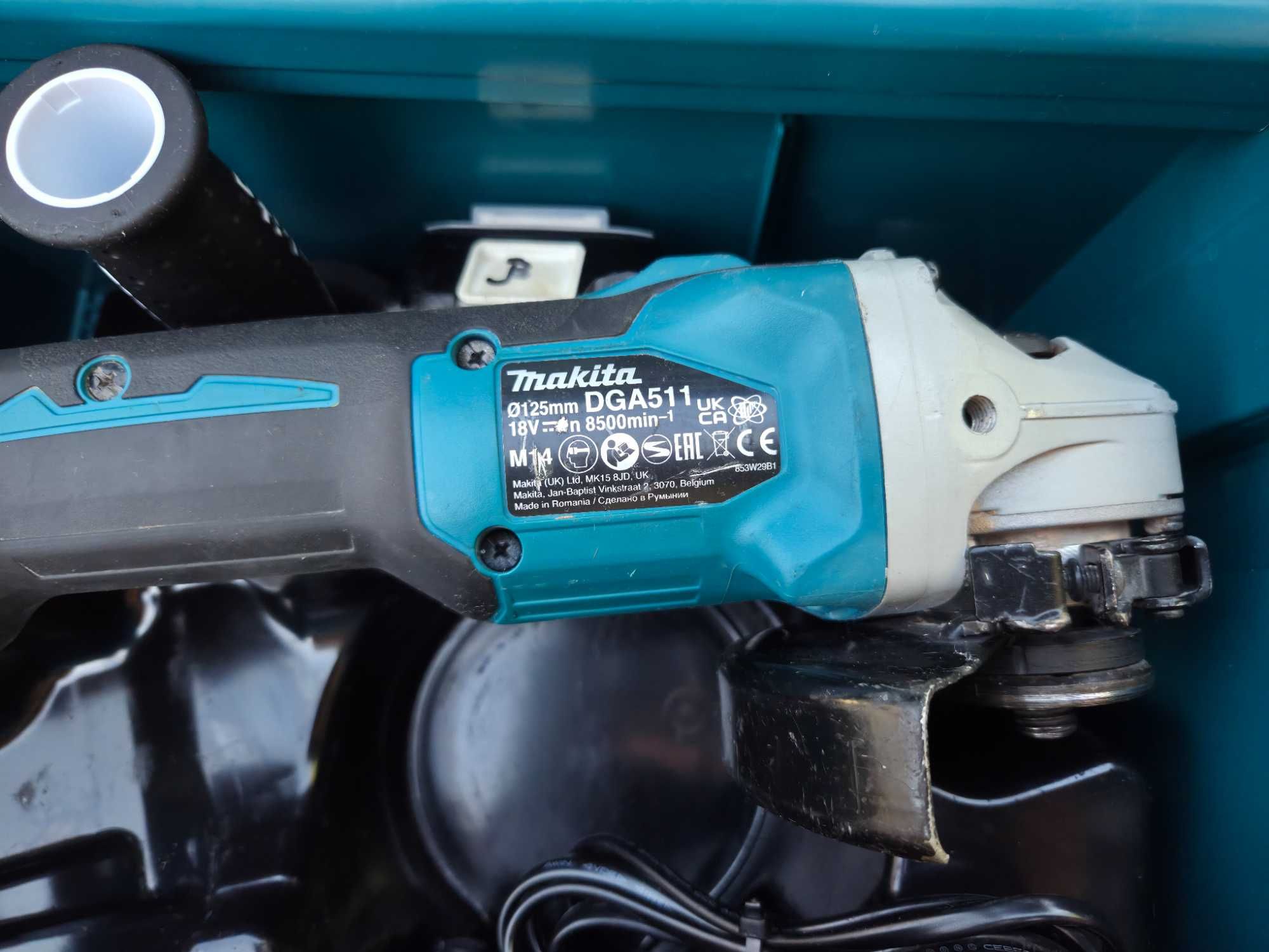 Makita DGA511 – ъглошлайф 125 мм 18V + батерия, зарядно и куфар