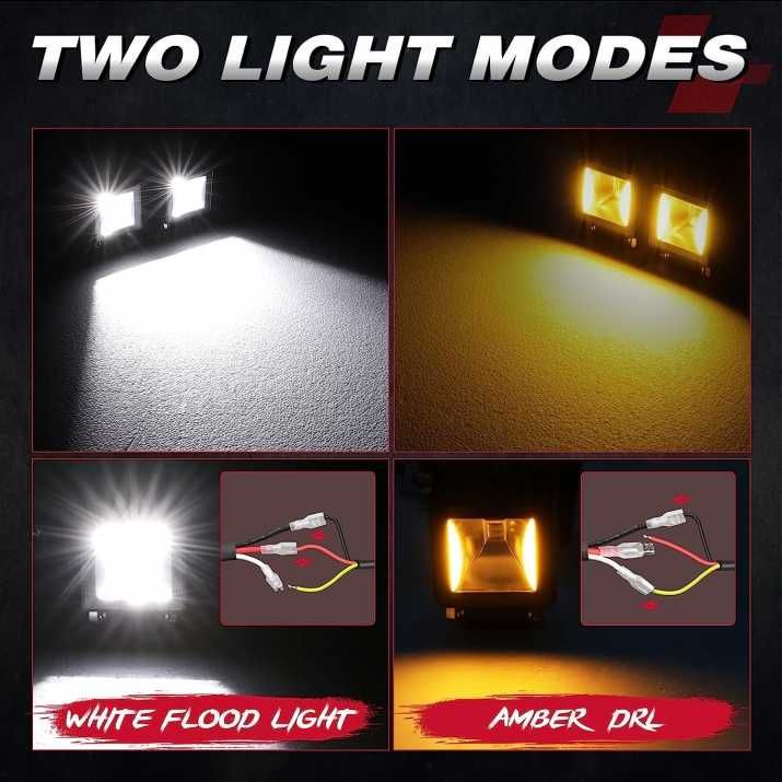 Комплект 4 Броя LED Халогени Фарове за Джип Офроуд Offroad с жълт DRL