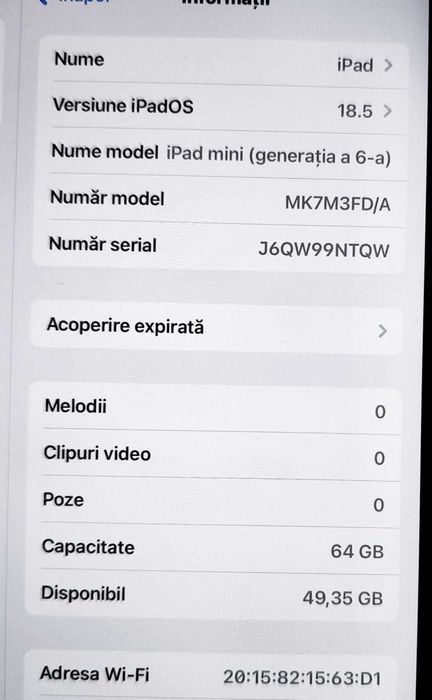 (AG 35)Tableta Apple A2567 iPad mini 6th Gen (2021) b.32674- 1500Lei