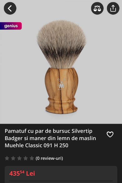 Pamatuf ras/barbierit Muhle par bursuc silvertip, săpun ras stick, noi