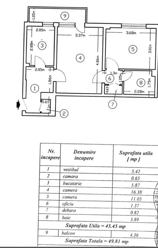 Zona Chibrit / 1 Mai - Apartament 2 camere mobilat; semidecomandat