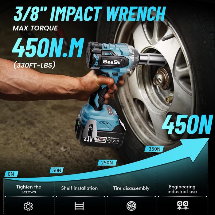 Cheie cu impact electric, 1000N.m, design compact, set cu 2 acumulator