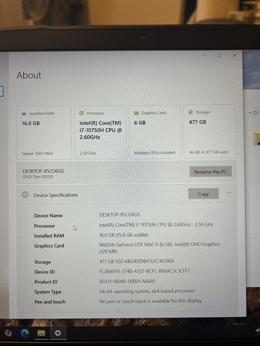 Лаптоп MSI GF65 Thin 10SDR