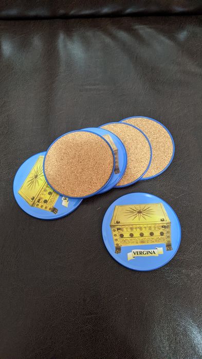 Set suport pahare din plută cu margine metalică, rotunde, set 6 buc