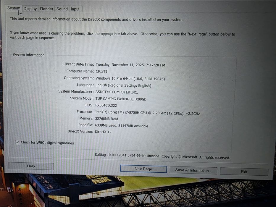 Laptop Asus Tuf FX504GD 32 GB RAM