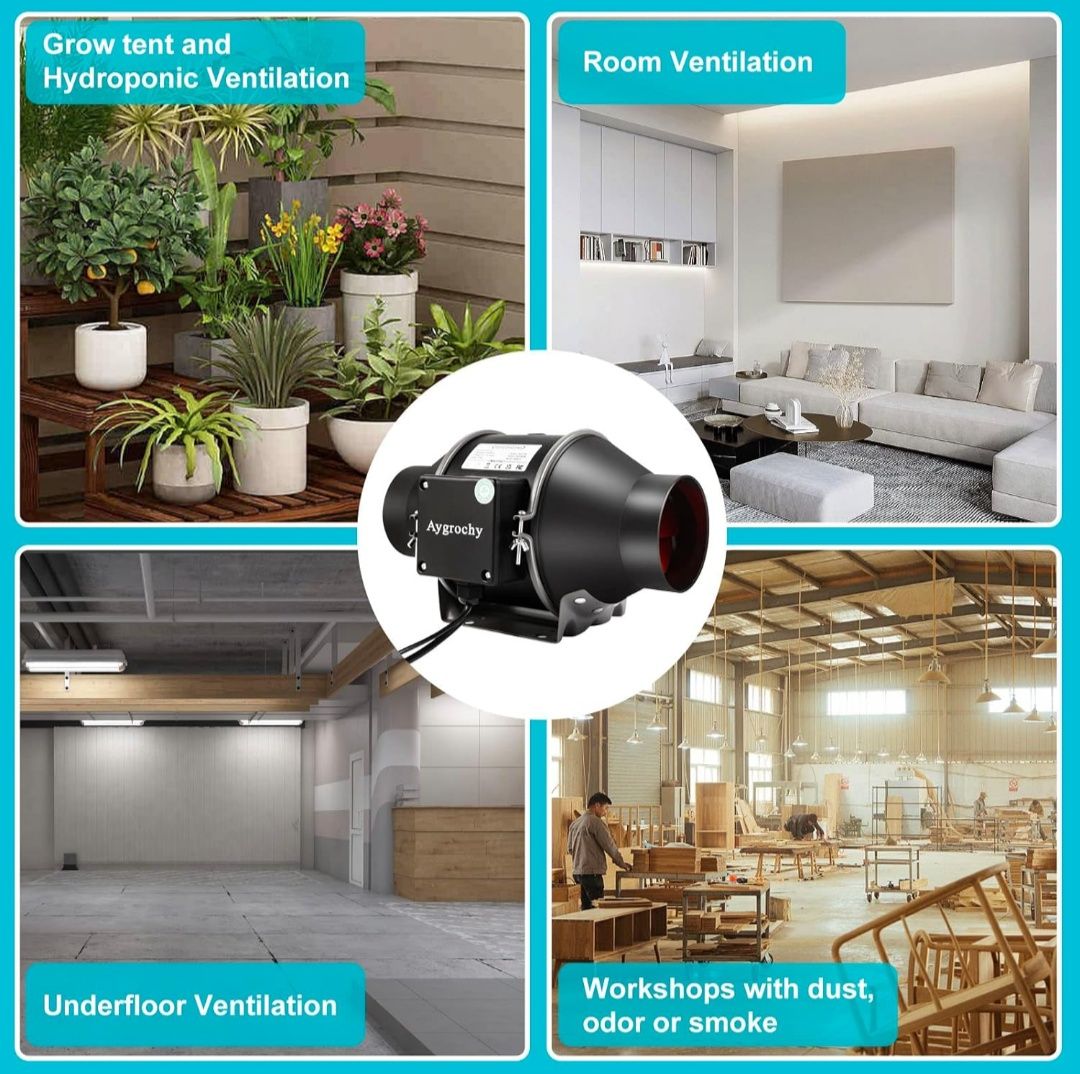 Ventilator pentru conducte Aygrochy 100 mm CONTROLAT prin aplicație cu