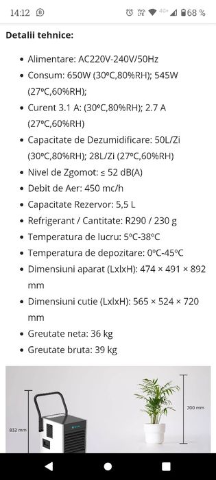 Dezumidificator 50 L/zi de inchiriat