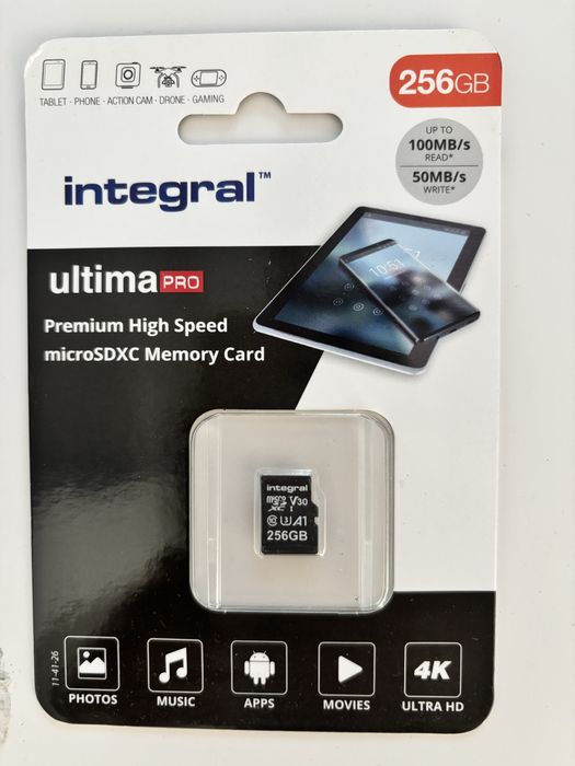Card SD 256GB, Integral, V30 UHS-I, 100MB/s, 4K Ultra HD