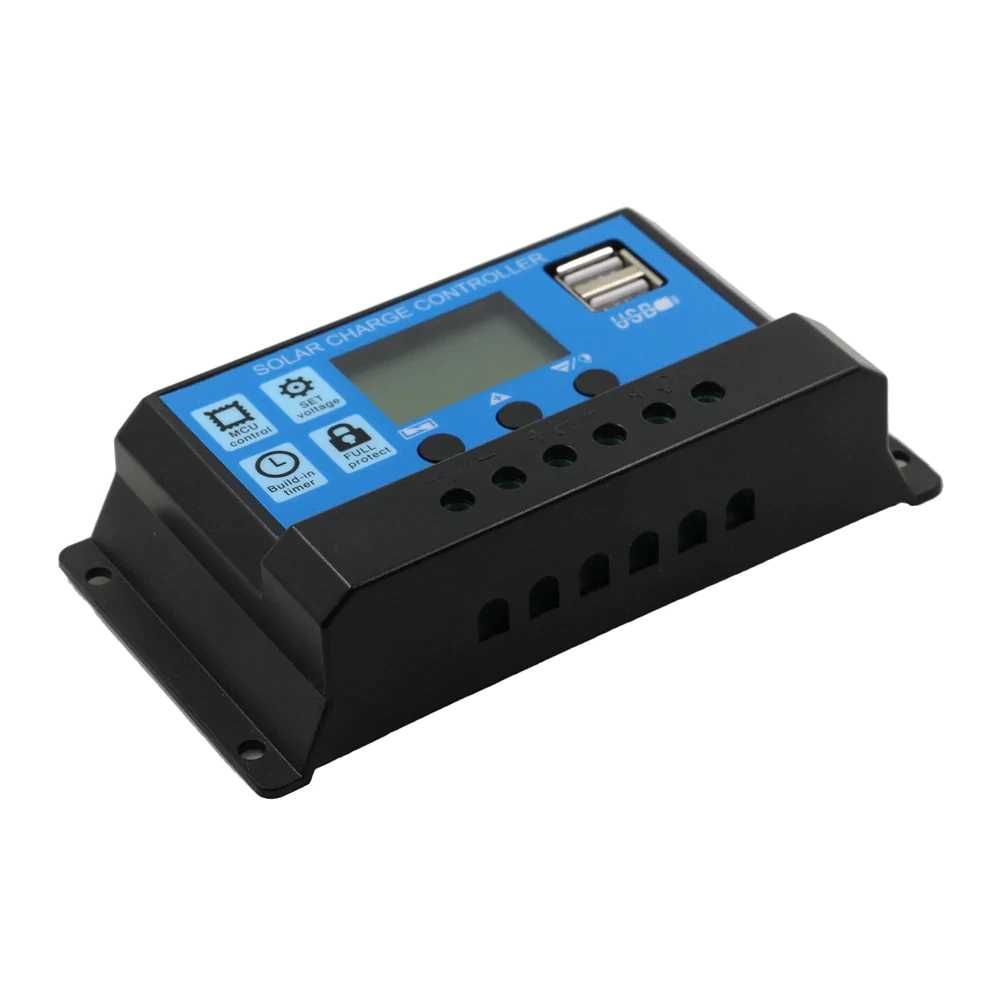 Controler incarcare solara , 30A, 12V/24V, Afisaj LCD, Negru/Albastru