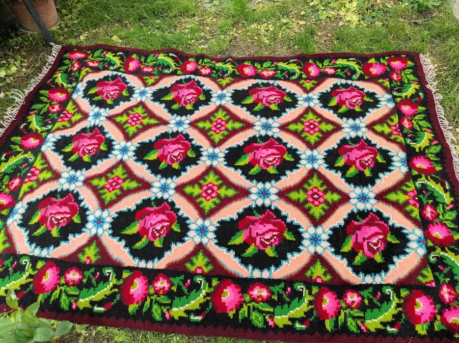 Covor nou oltenesc lana tesut manual 160x245cm anii 80 kilim chilim