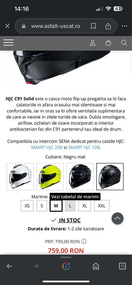 Vand casca modulara HJC c91