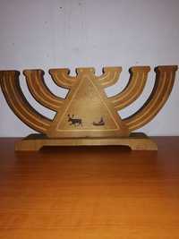 Suport lumanare de Craciun 7 brate Hanukkah Menorah sculptat de lemn