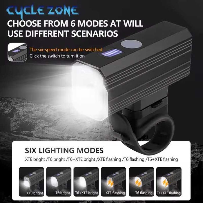 Предна LED светлина за велосипед, USB-TYPE-C, 800LM, 2600mAh, Алуминий