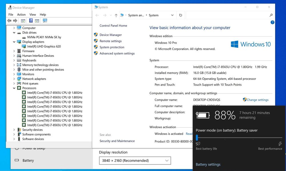 Laptop Dell XPS 9380, 13.3" 4K Touch, i7-8565U, 16 GB Ram, 512 GB SSD
