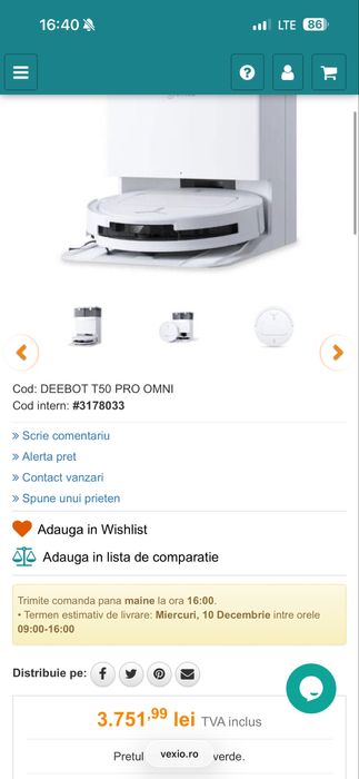 Aspirator Ecovacs Deebot T50 Pro OMNI 15000Pa Alb NOU SIGILAT