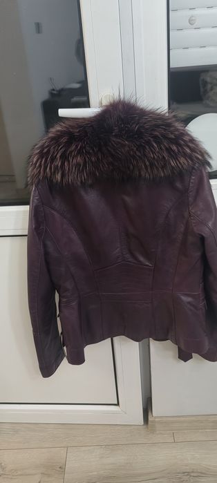 Яке естествена кожа, с естествена яка, цвят бордо