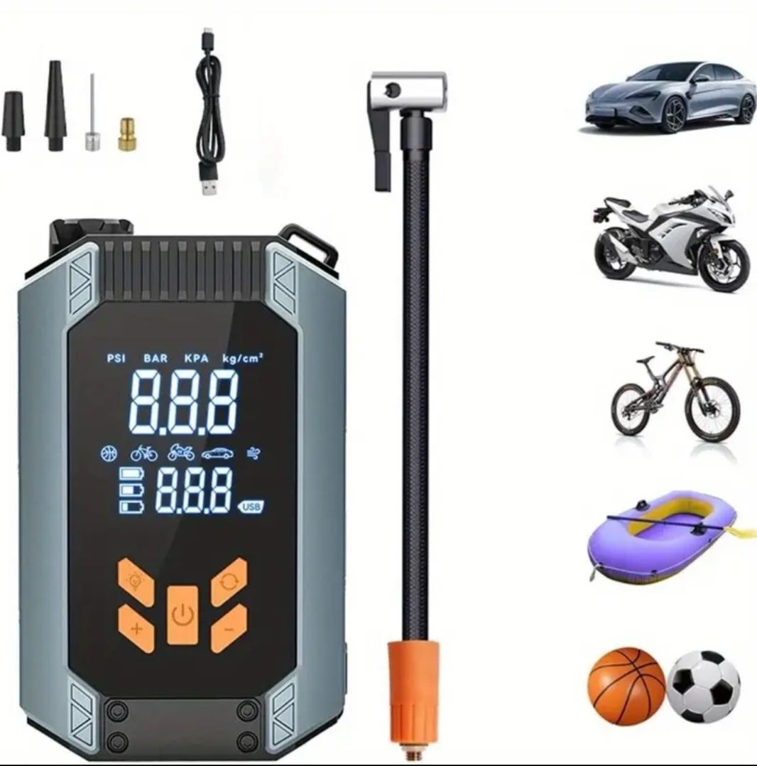 Портативный компрессор насос для авто и powerbank и фонарь аварийный